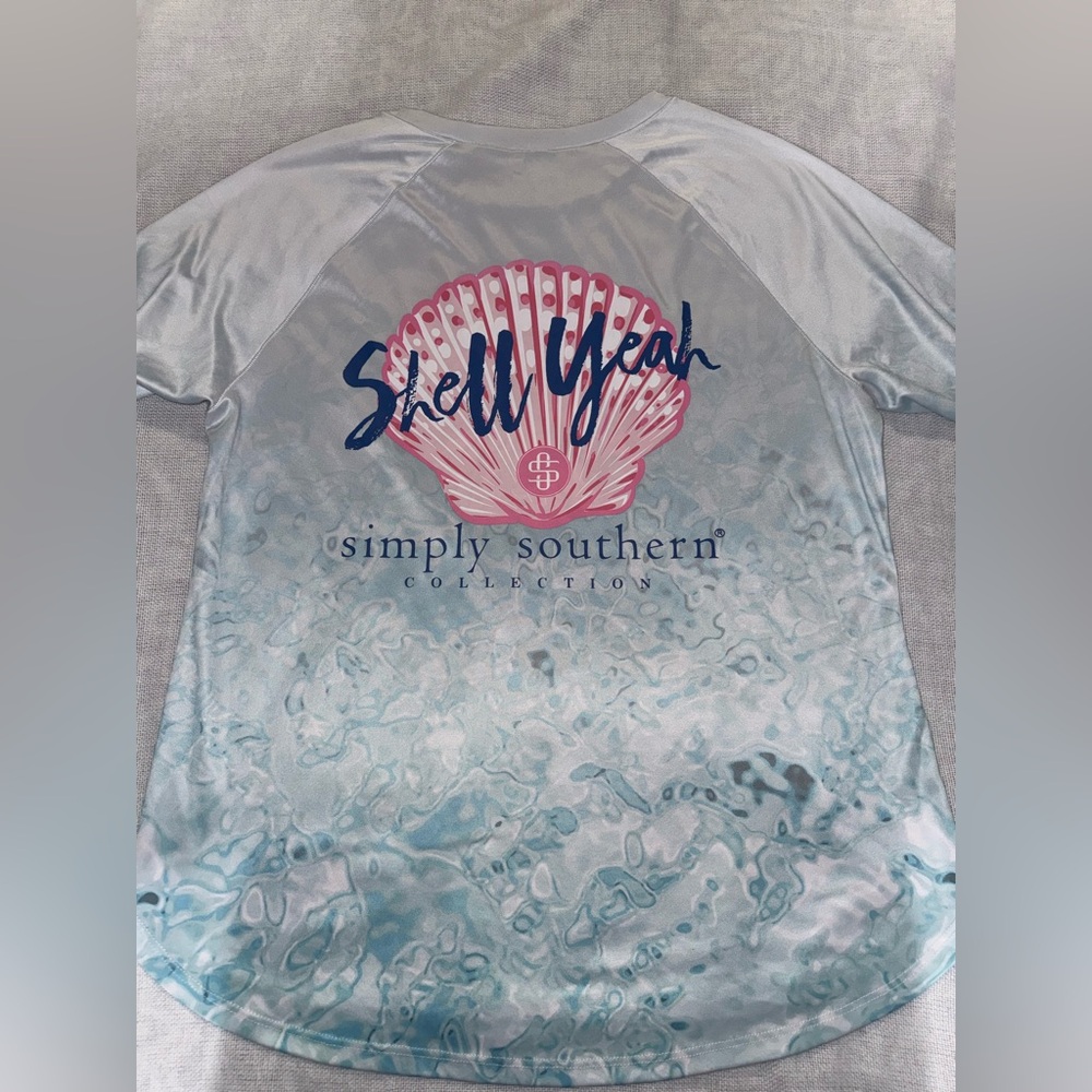Simply Southern Shell Yeah Blue and Pink Tee